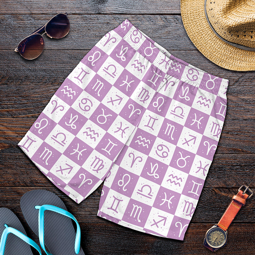 White And Purple Zodiac Signs Print Men's Shorts