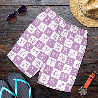 White And Purple Zodiac Signs Print Men's Shorts