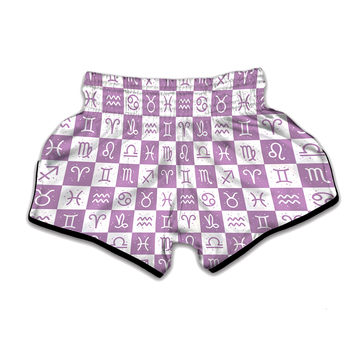 White And Purple Zodiac Signs Print Muay Thai Boxing Shorts