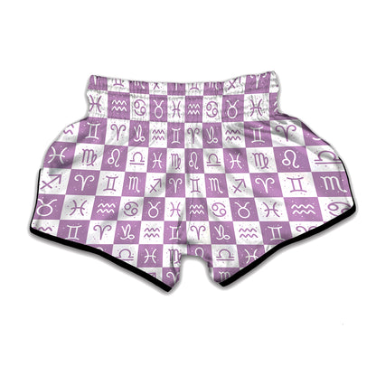 White And Purple Zodiac Signs Print Muay Thai Boxing Shorts