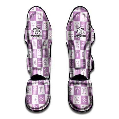 White And Purple Zodiac Signs Print Muay Thai Shin Guard