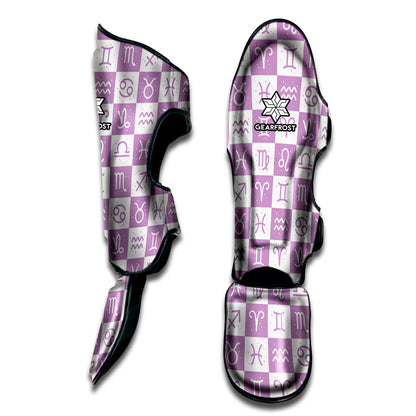 White And Purple Zodiac Signs Print Muay Thai Shin Guard
