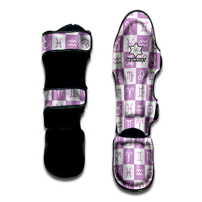 White And Purple Zodiac Signs Print Muay Thai Shin Guard