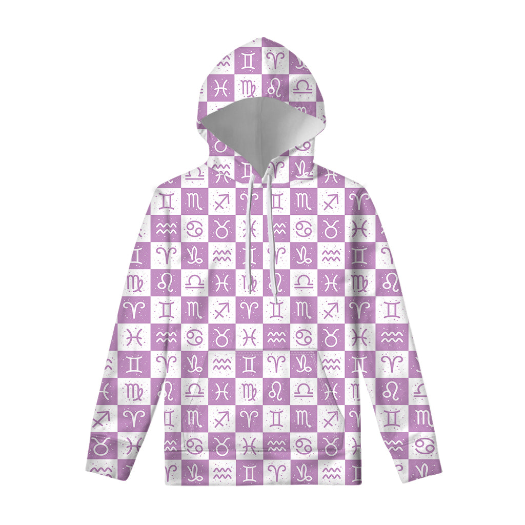 White And Purple Zodiac Signs Print Pullover Hoodie