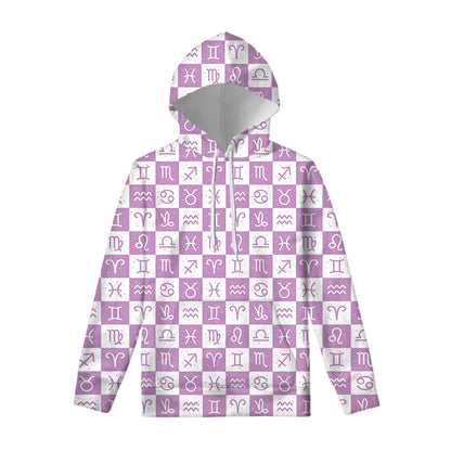 White And Purple Zodiac Signs Print Pullover Hoodie