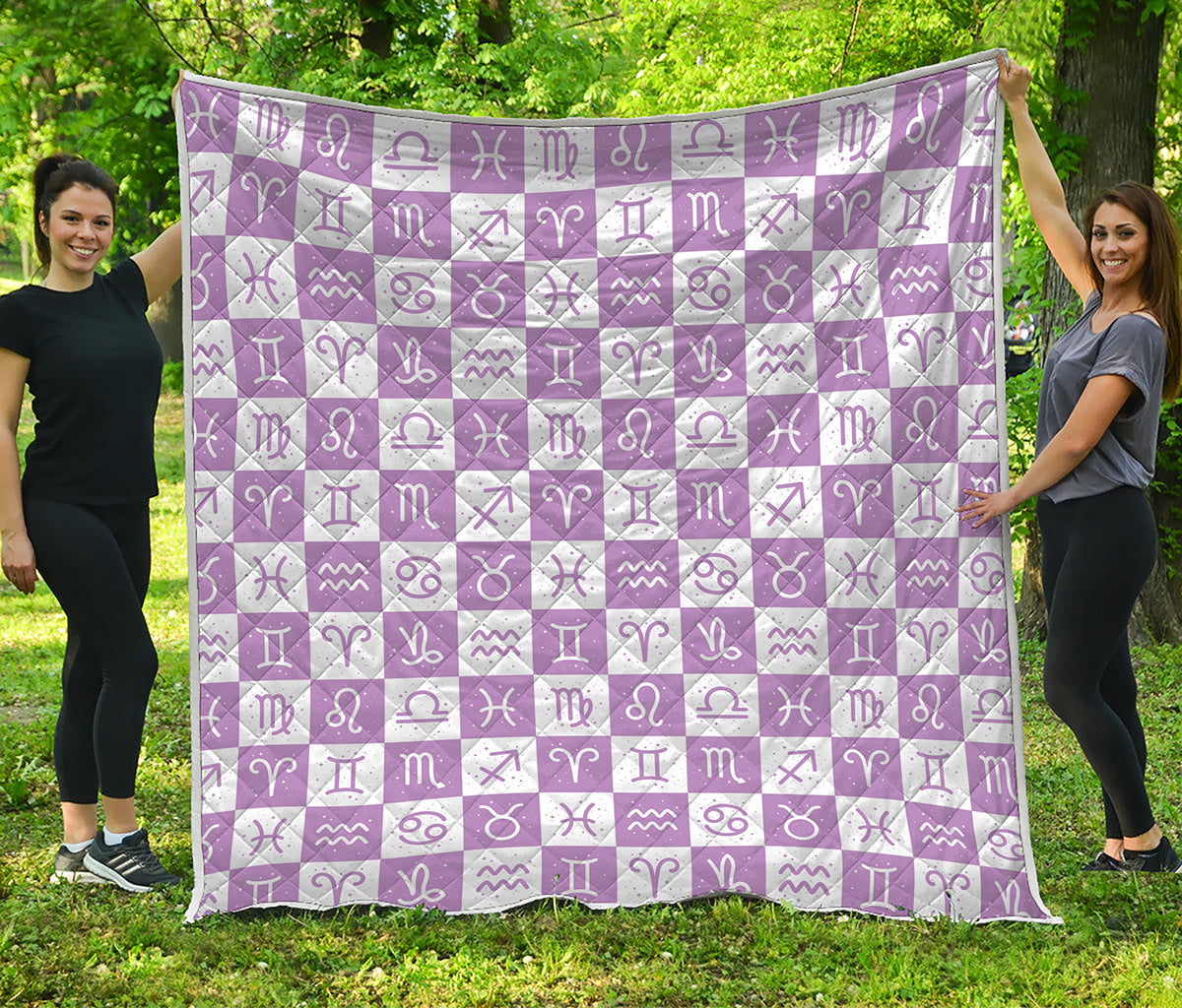 White And Purple Zodiac Signs Print Quilt