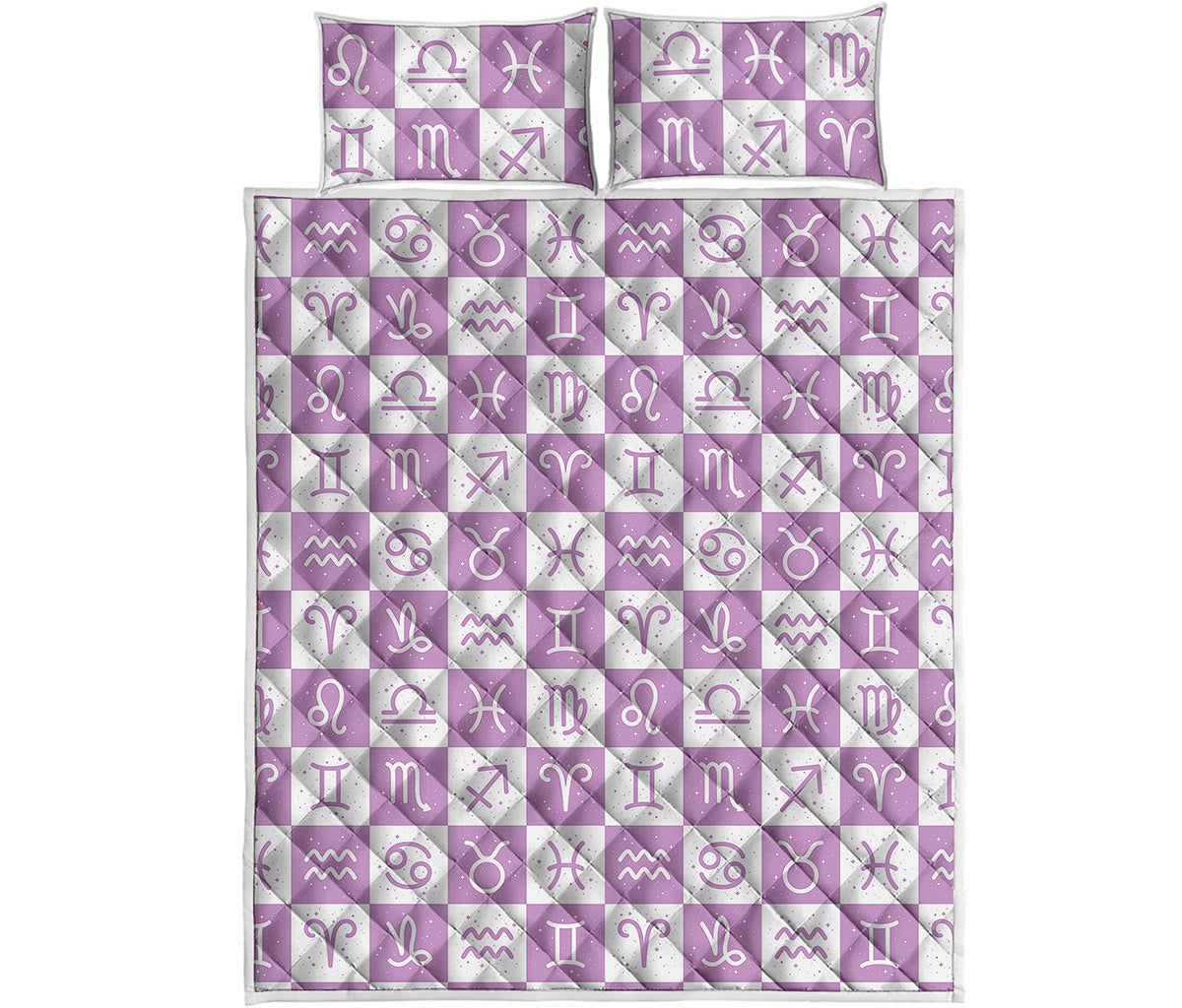 White And Purple Zodiac Signs Print Quilt Bed Set