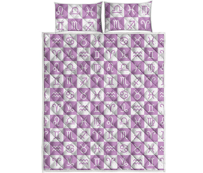 White And Purple Zodiac Signs Print Quilt Bed Set