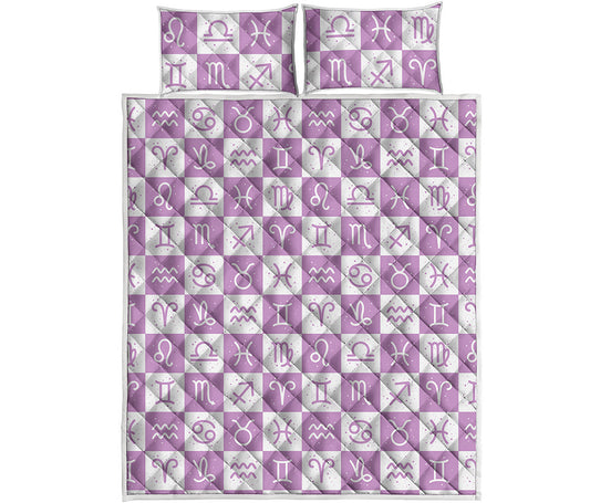 White And Purple Zodiac Signs Print Quilt Bed Set