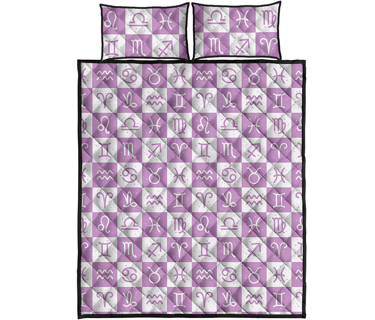White And Purple Zodiac Signs Print Quilt Bed Set