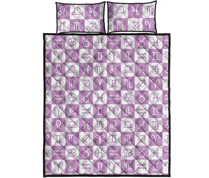 White And Purple Zodiac Signs Print Quilt Bed Set