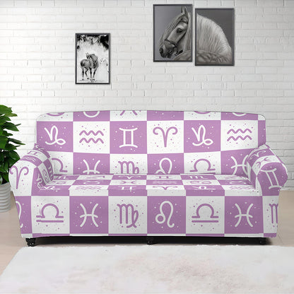 White And Purple Zodiac Signs Print Sofa Cover