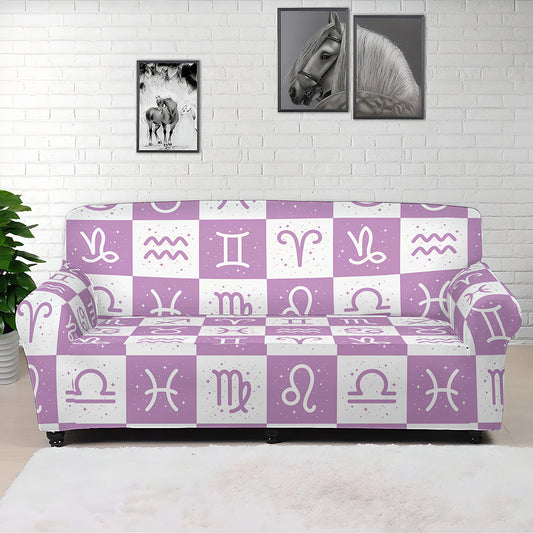 White And Purple Zodiac Signs Print Sofa Cover