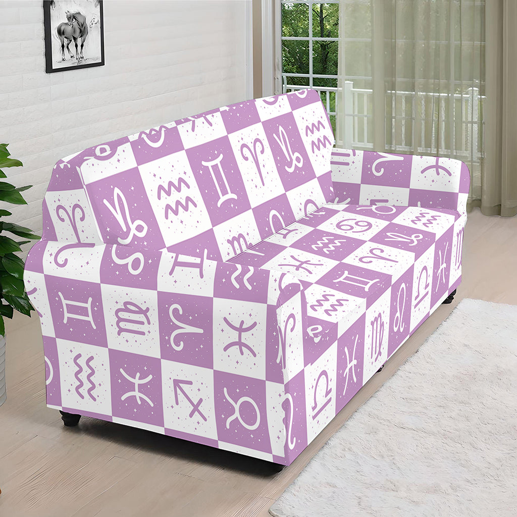 White And Purple Zodiac Signs Print Sofa Cover