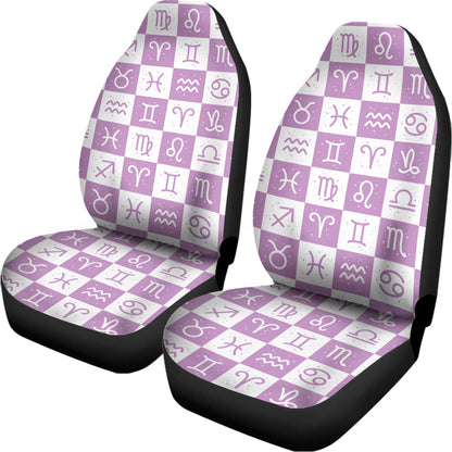 White And Purple Zodiac Signs Print Universal Fit Car Seat Covers