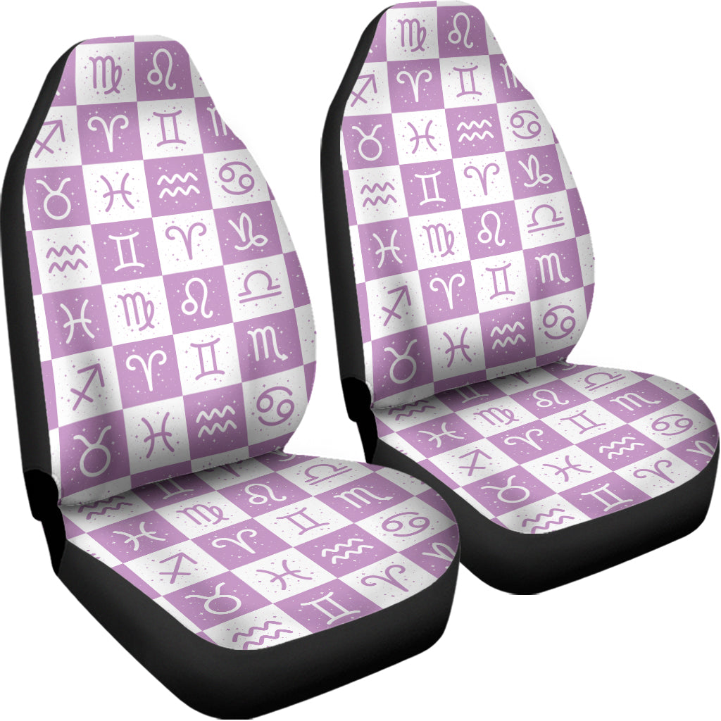 White And Purple Zodiac Signs Print Universal Fit Car Seat Covers