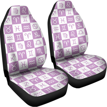 White And Purple Zodiac Signs Print Universal Fit Car Seat Covers