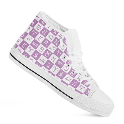 White And Purple Zodiac Signs Print White High Top Shoes