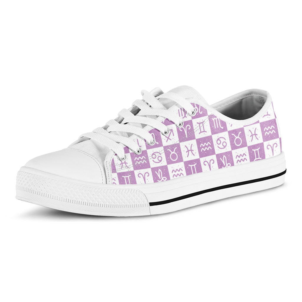 White And Purple Zodiac Signs Print White Low Top Shoes