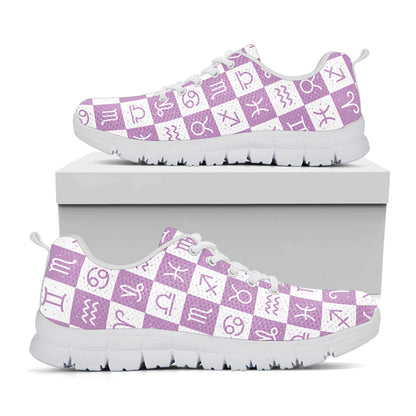 White And Purple Zodiac Signs Print White Sneakers