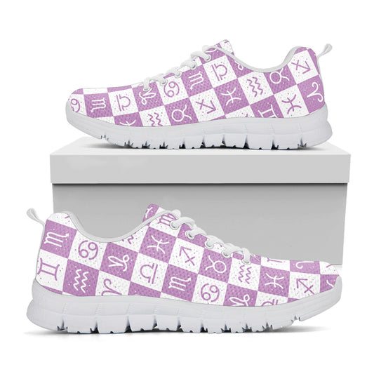 White And Purple Zodiac Signs Print White Sneakers