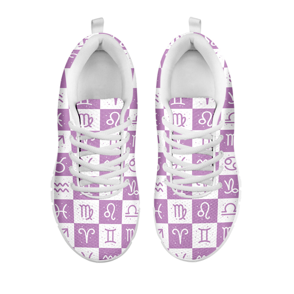 White And Purple Zodiac Signs Print White Sneakers