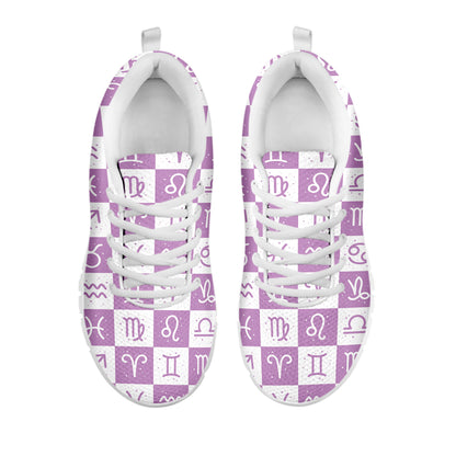 White And Purple Zodiac Signs Print White Sneakers