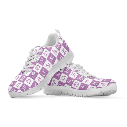 White And Purple Zodiac Signs Print White Sneakers