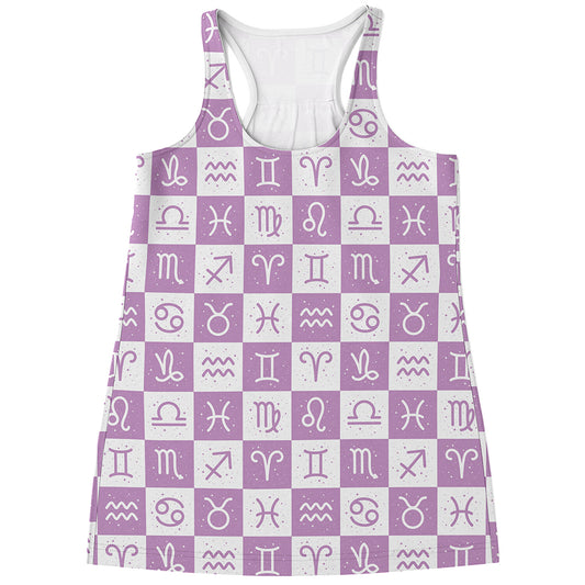 White And Purple Zodiac Signs Print Women's Racerback Tank Top