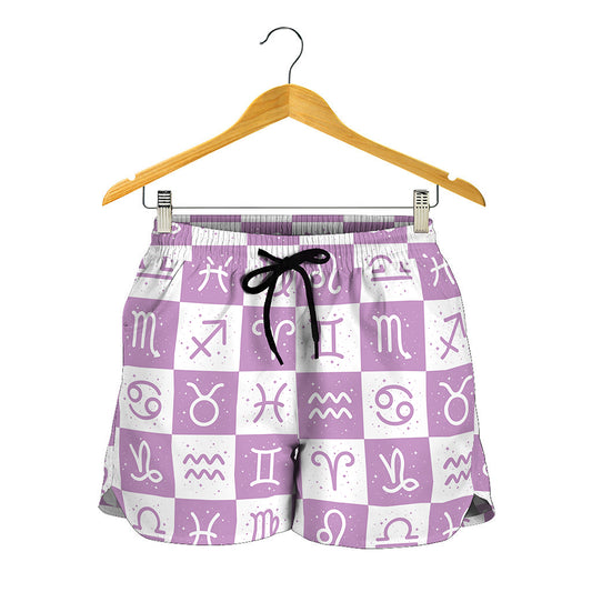 White And Purple Zodiac Signs Print Women's Shorts