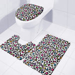 White And Rainbow Leopard Print 3 Piece Bath Mat Set