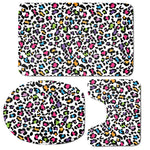 White And Rainbow Leopard Print 3 Piece Bath Mat Set