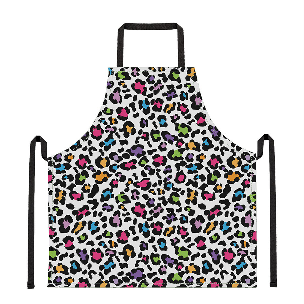 White And Rainbow Leopard Print Apron