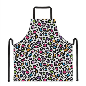 White And Rainbow Leopard Print Apron