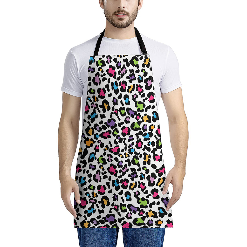 White And Rainbow Leopard Print Apron