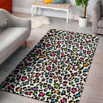 White And Rainbow Leopard Print Area Rug