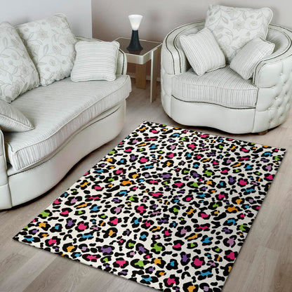 White And Rainbow Leopard Print Area Rug