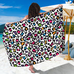 White And Rainbow Leopard Print Beach Sarong Wrap