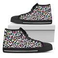 White And Rainbow Leopard Print Black High Top Sneakers