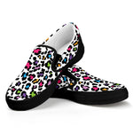 White And Rainbow Leopard Print Black Slip On Shoes