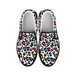 White And Rainbow Leopard Print Black Slip On Shoes