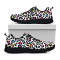 White And Rainbow Leopard Print Black Running Shoes