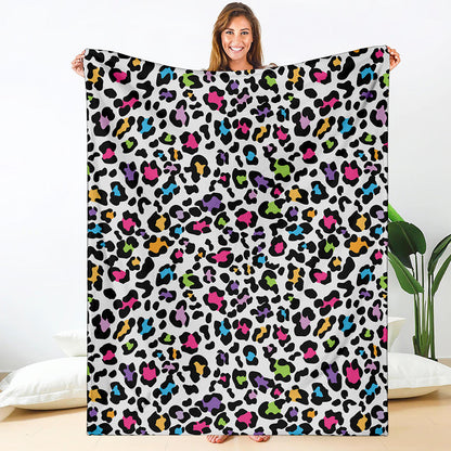 White And Rainbow Leopard Print Blanket