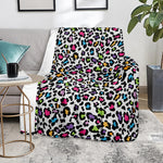White And Rainbow Leopard Print Blanket