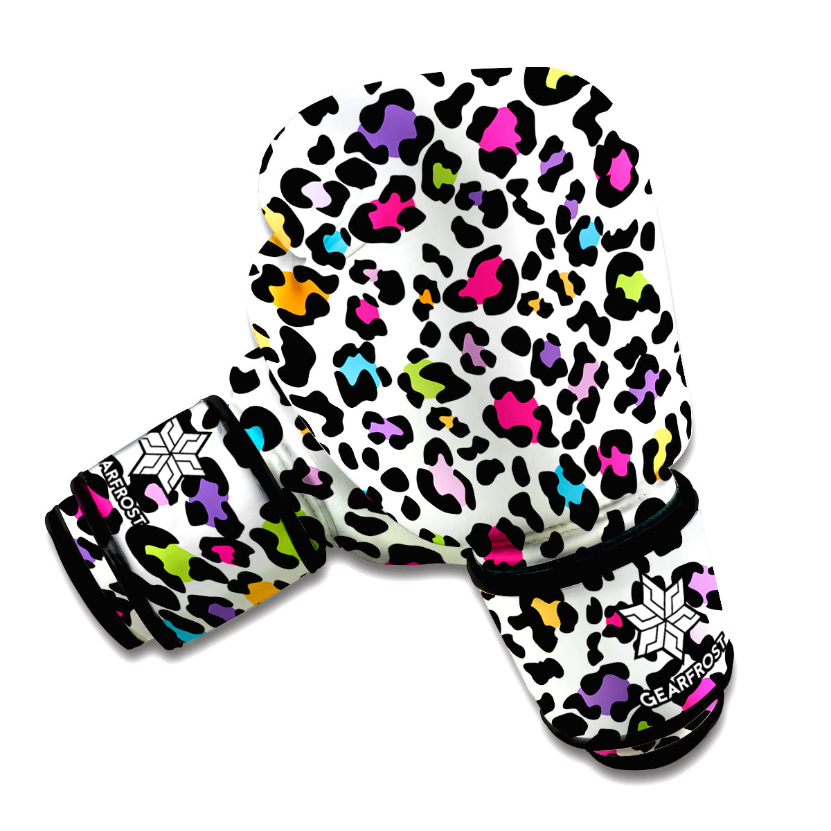White And Rainbow Leopard Print Boxing Gloves