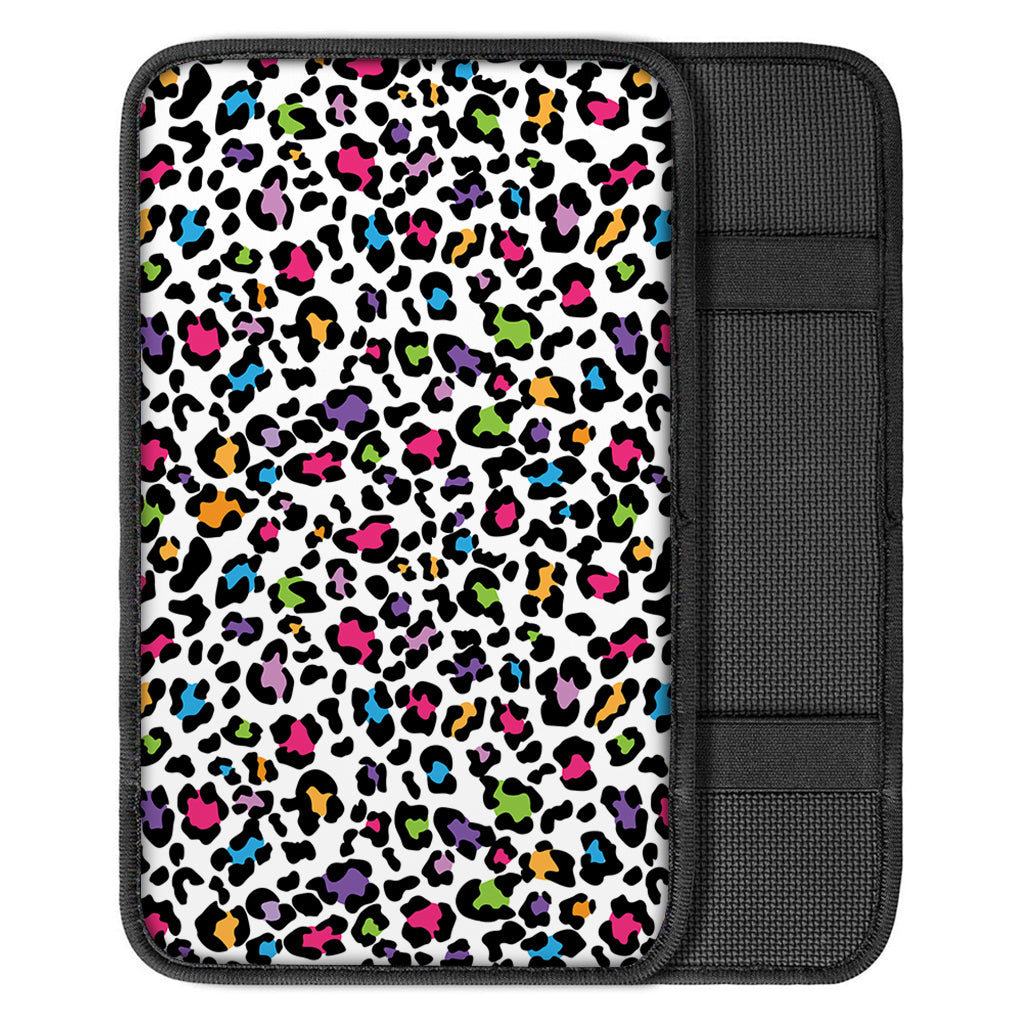 White And Rainbow Leopard Print Car Center Console Cover