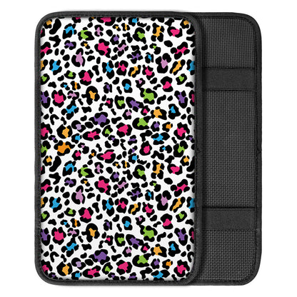 White And Rainbow Leopard Print Car Center Console Cover