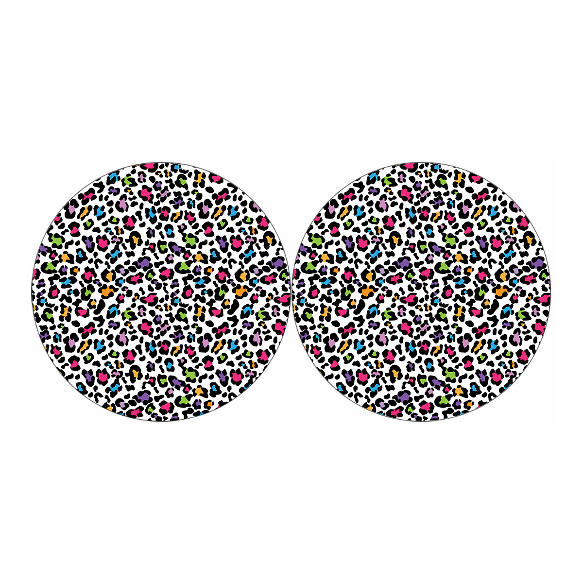 White And Rainbow Leopard Print Car Coasters