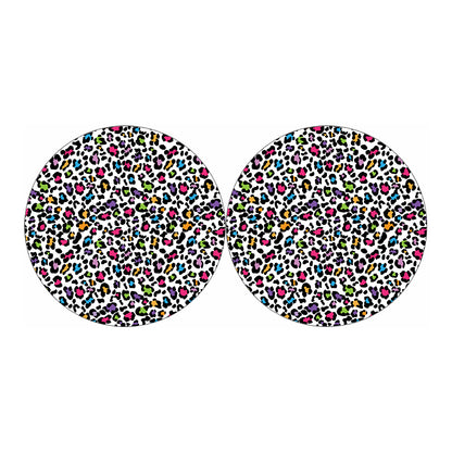 White And Rainbow Leopard Print Car Coasters