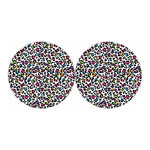 White And Rainbow Leopard Print Car Coasters